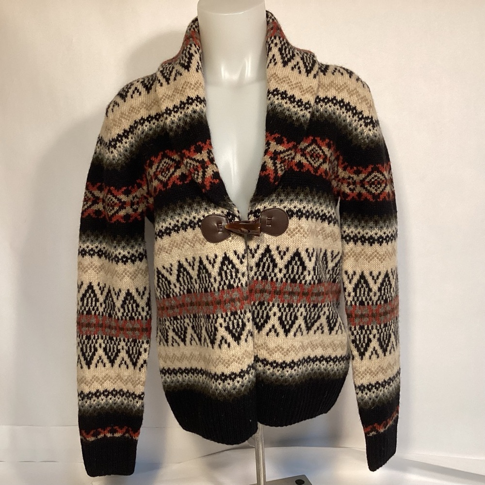 Susan Briston Aztec Southwestern Shawl Collar Wool Cardigan Womens size small